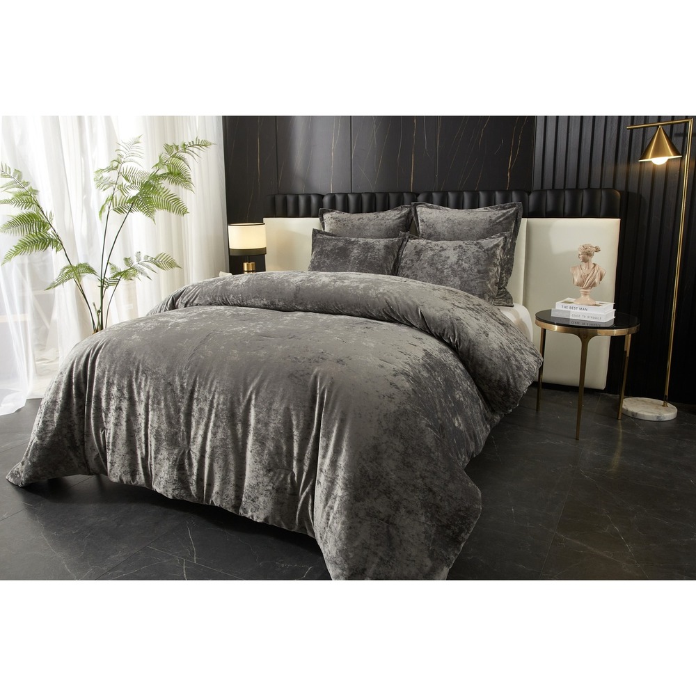 Zera‎ Grey 100% Velvet 5 piece Comforter Set King